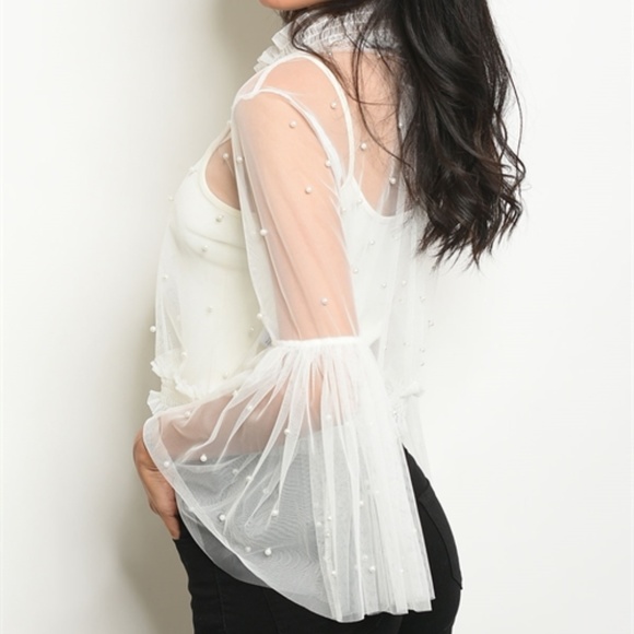Pearl Blouse Ruffle Sleeve Blouse - White - Picture 3 of 4